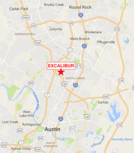 Map showing Excalibur Auto Repair in Austin, TX